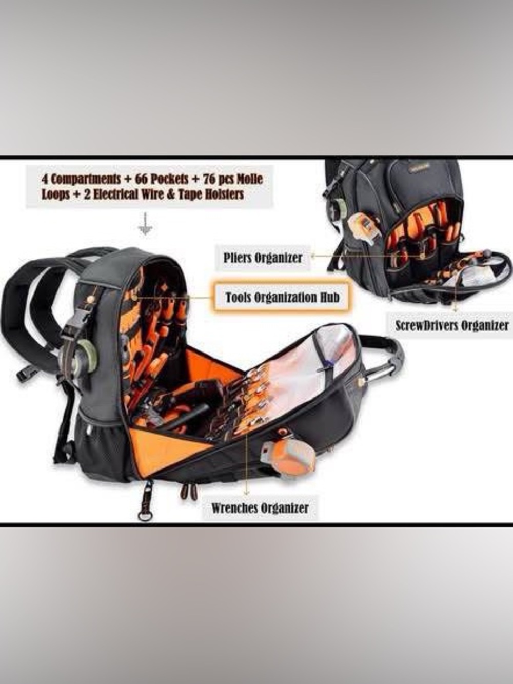 (New) WELKINLAND Ballistic 1680D TOOL BACKPACK / Professional Electricians bag - Picture 5 of 8